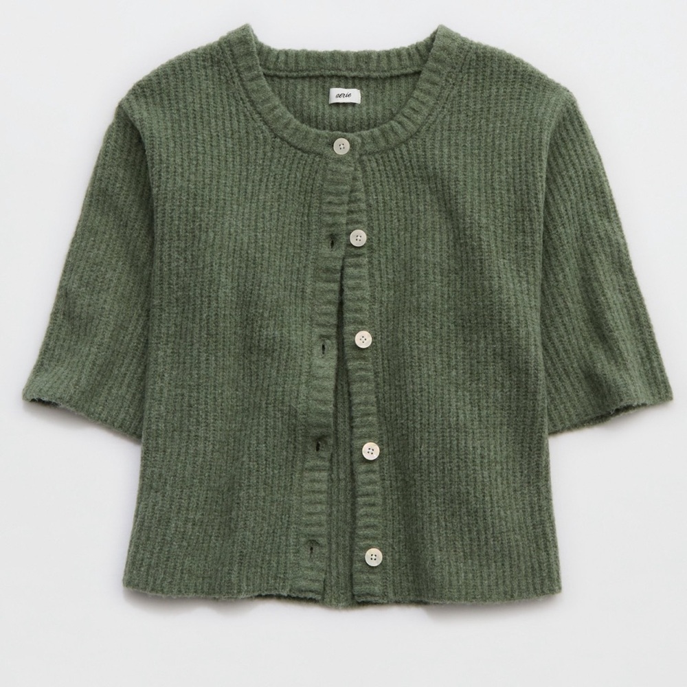 NWT American Eagle Aerie UnReal Short Sleeve Cardigan Sweater L Large Sold Out - Picture 4 of 6